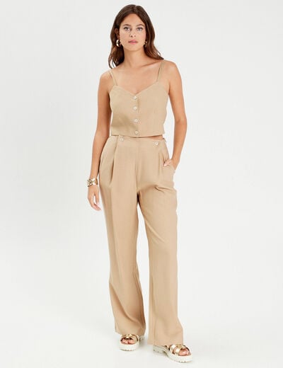 Caraco cropped boutonné beige femme