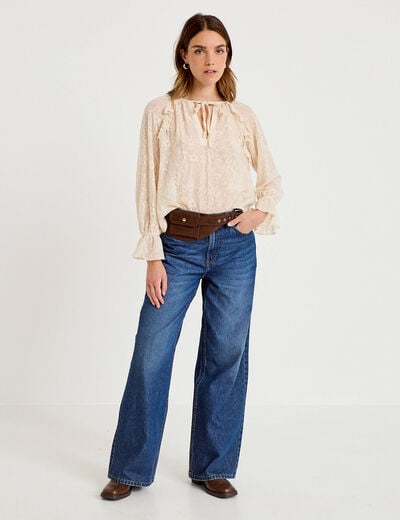 Blouse droite manches longues col rond ecru femme
