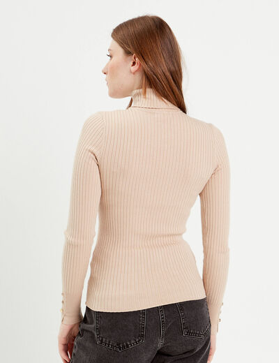 Pull col roulé côtelé sable femme