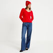Pull col v manches longues rouge femme