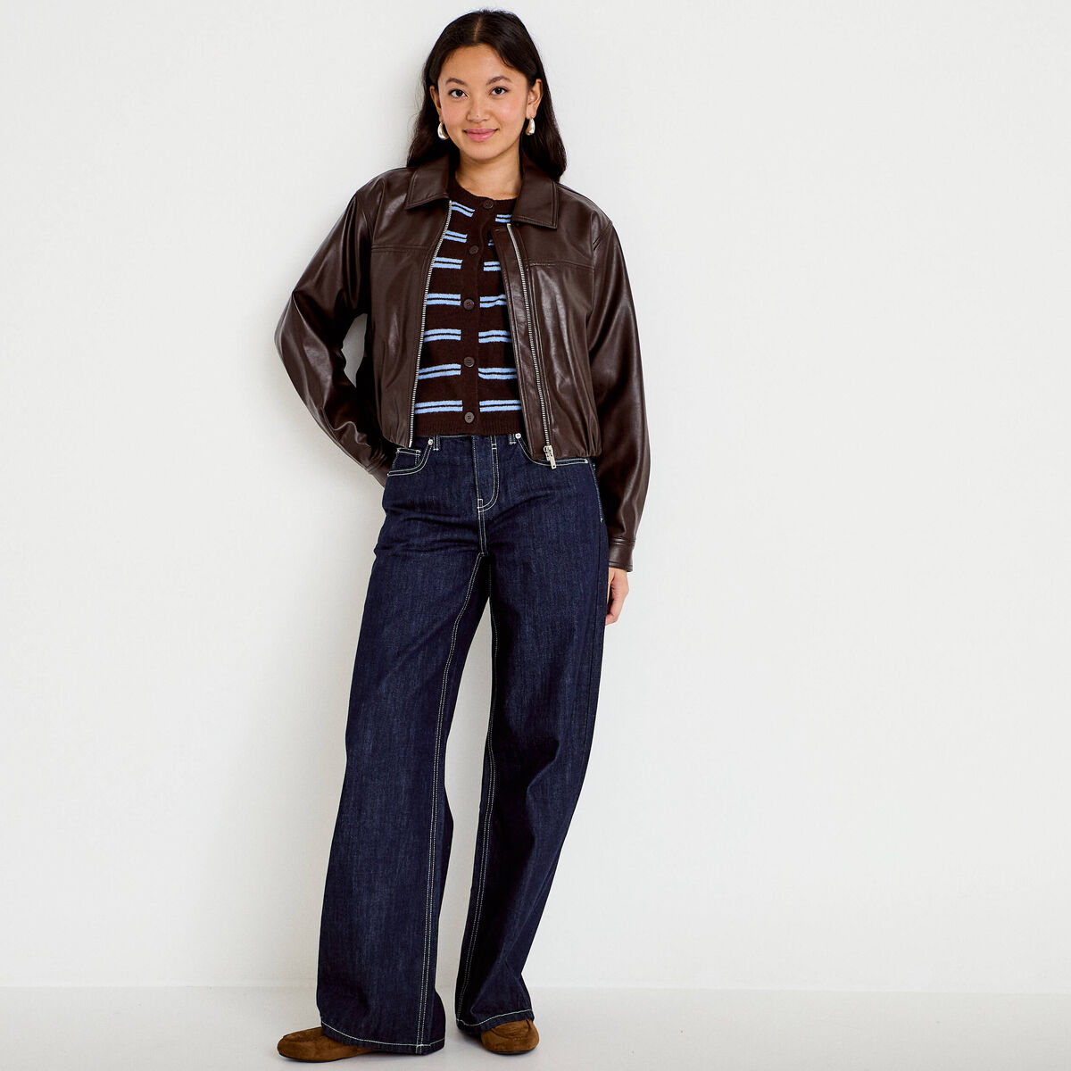 Bomber oversize marron fonc&eacute; femme