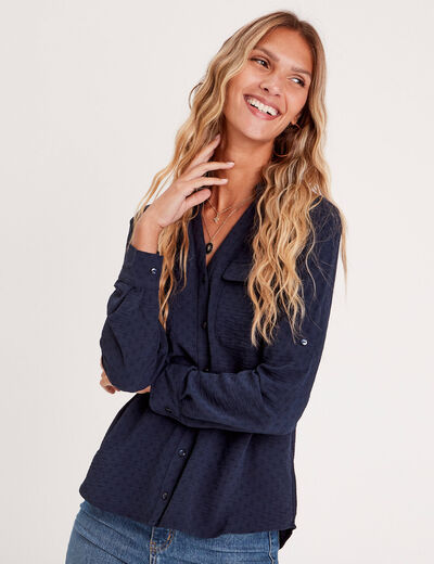 Chemise manches longues bleu marine femme
