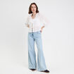 Blouse droite courte col v manches 3/4 blanc femme