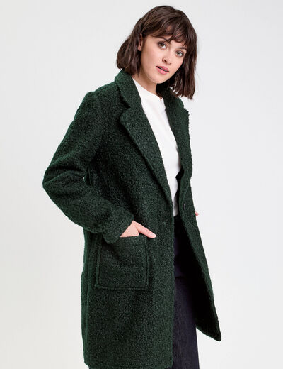 Manteau ample bouclette vert foncé femme