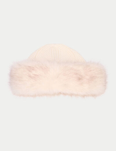 Bonnet en fausse fourrure ivoire femme