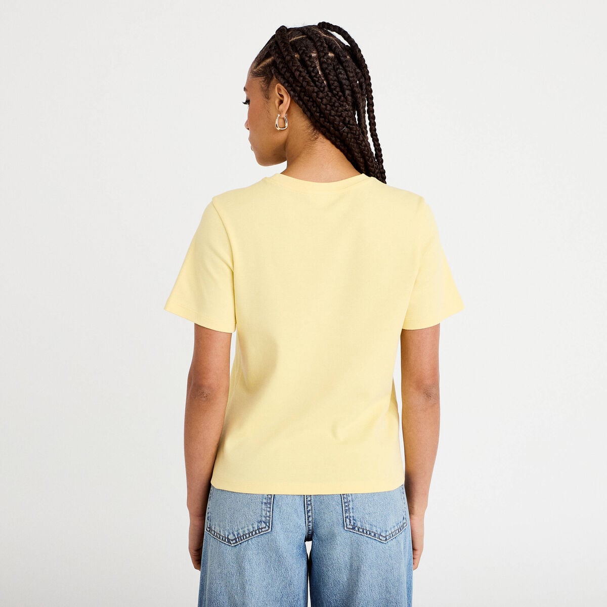 T-shirt col rond manches courtes jaune pastel femme