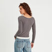 T-shirt manches longues 2-en-1 gris foncé femme