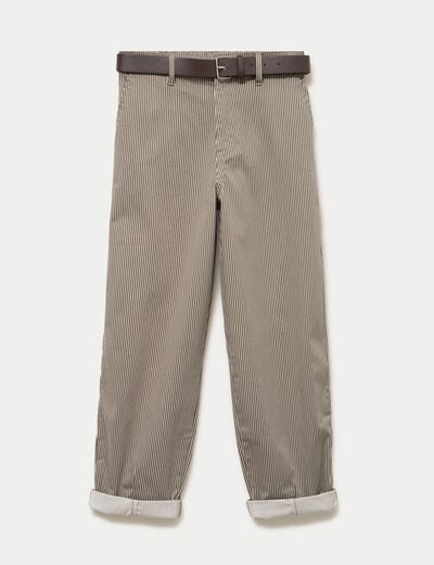 Pantalon chino 7/8&egrave;me taille &eacute;lastiqu&eacute;e vert kaki femme