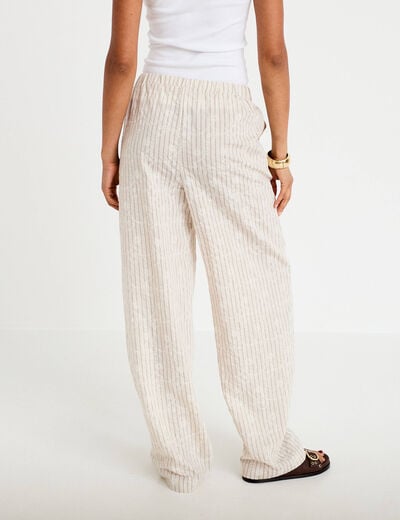 Pantalon large taille haute creme femme