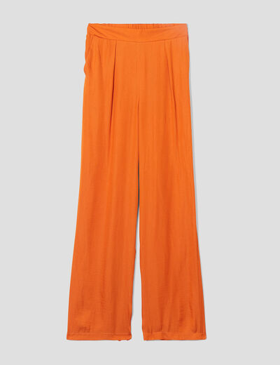 Pantalon city large satin orange femme