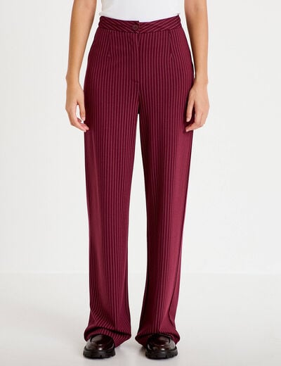 Pantalon large taille haute rouge femme