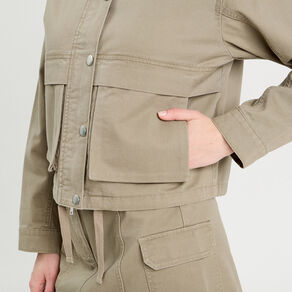 Veste droite col montant vert kaki femme