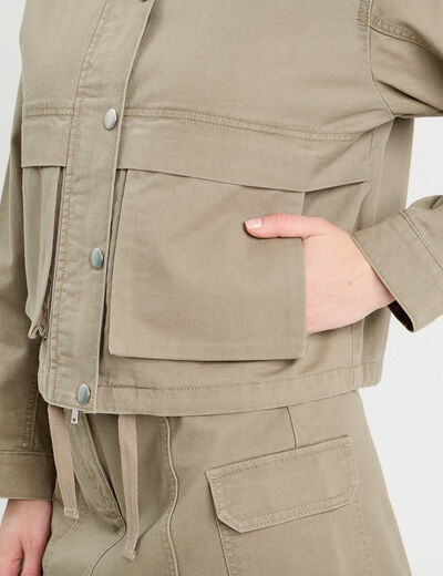 Veste droite col montant vert kaki femme