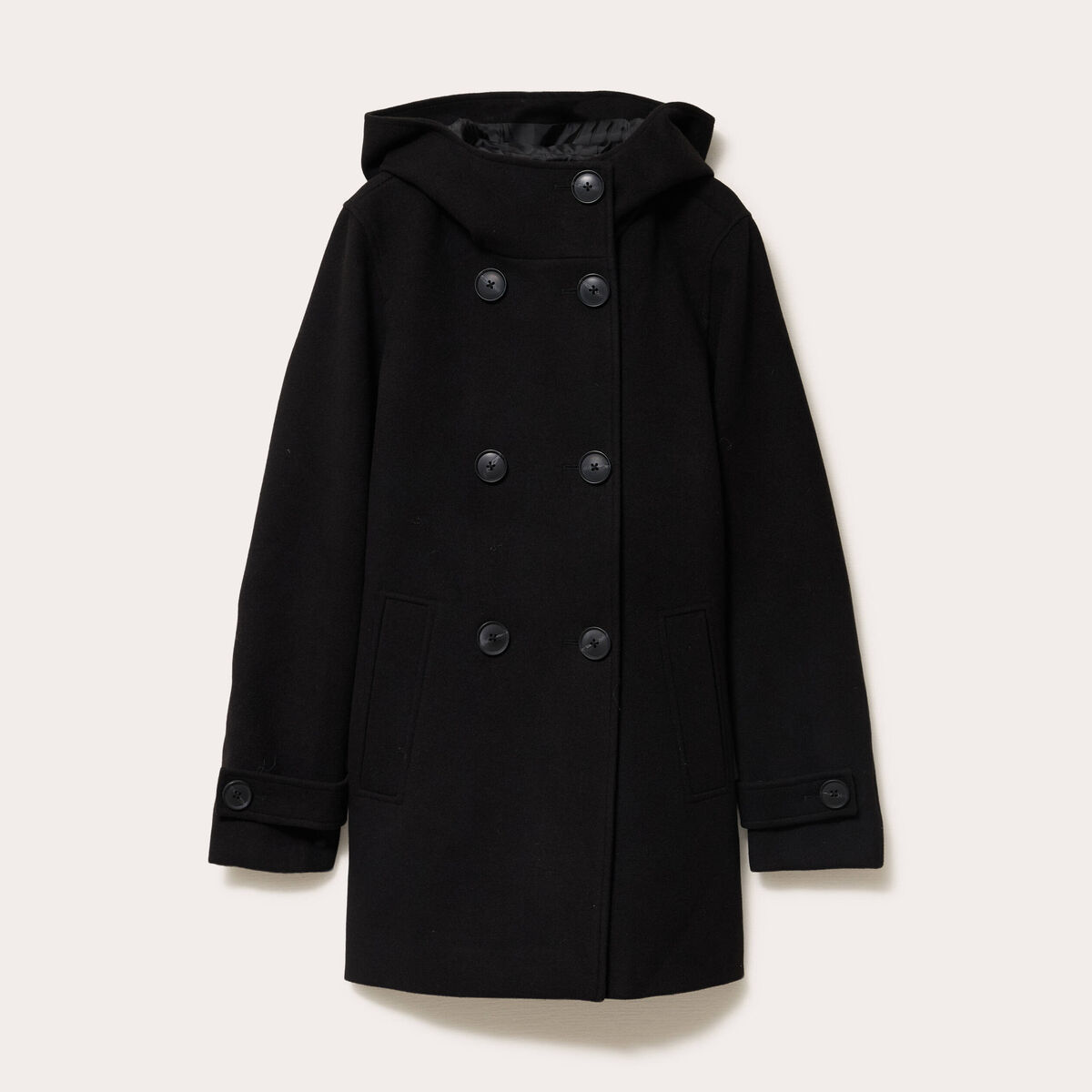 Manteau ajust&eacute; 3/4 &agrave; capuche noir femme