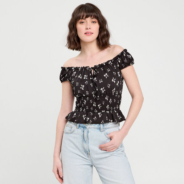 Blouse manches courtes noir femme