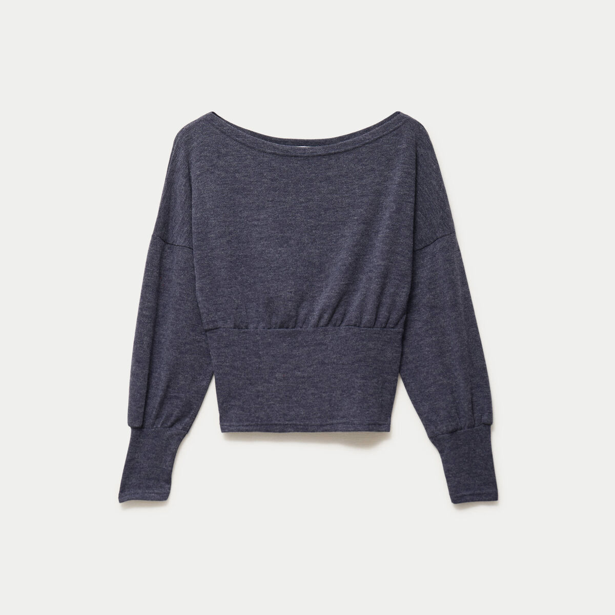 Pull col bateau manches longues bleu marine femme