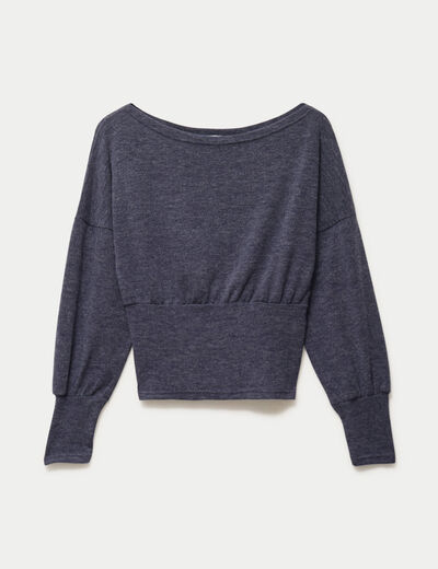 Pull col bateau manches longues bleu marine femme
