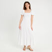 Robe longue évasée smockée blanc femme