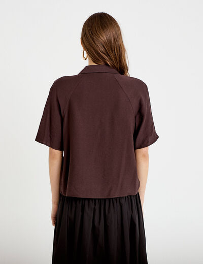 Chemise droite cropped manches courtes marron fonc&eacute; femme
