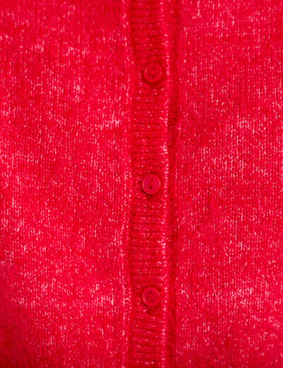 Gilet col rond manches longues rouge femme