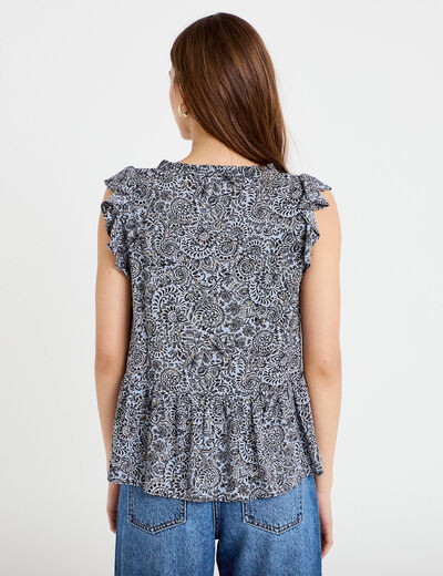 Blouse sans manches col v bleu femme