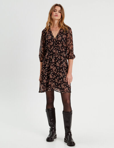 Robe évasée manches 3/4 noir femme