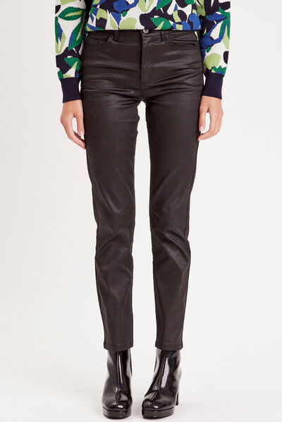 Jeans droit enduit denim noir enduit femme