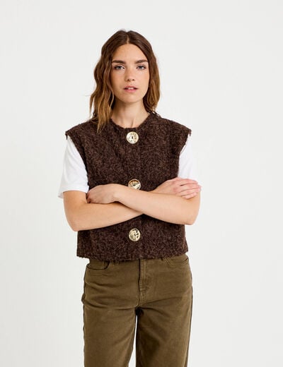 Gilet sans manches effet polaire marron fonc&eacute; femme