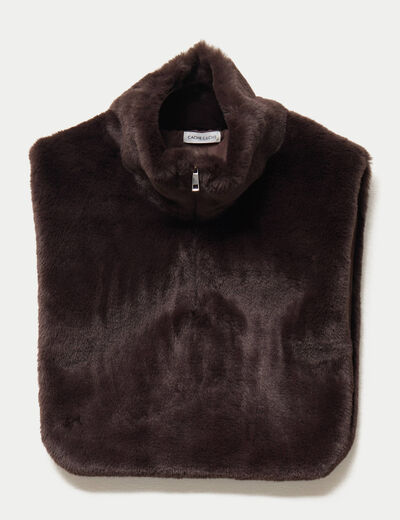Cache-cou en fausse fourrure marron fonc&eacute; femme