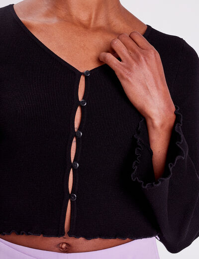 Gilet col en V bord vague noir femme