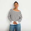 Pull ample manches longues fin blanc femme