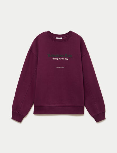 Sweat droit manches longues violet fonc&eacute; femme