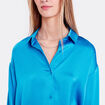 Chemise manches longues satin bleu femme