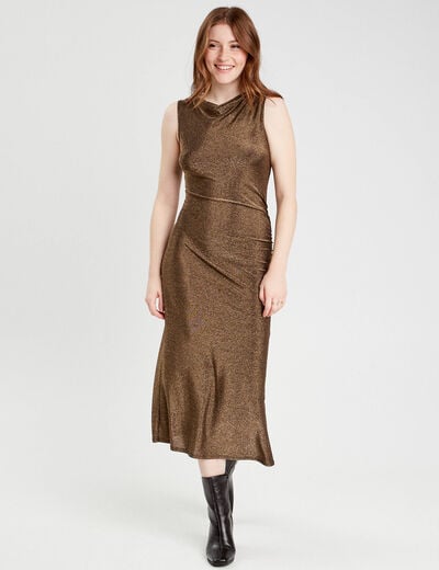 Robe longue ajustée couleur or femme