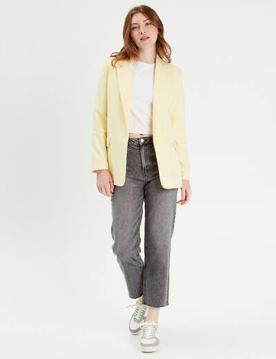 Jeans droit taille haute denim gris femme