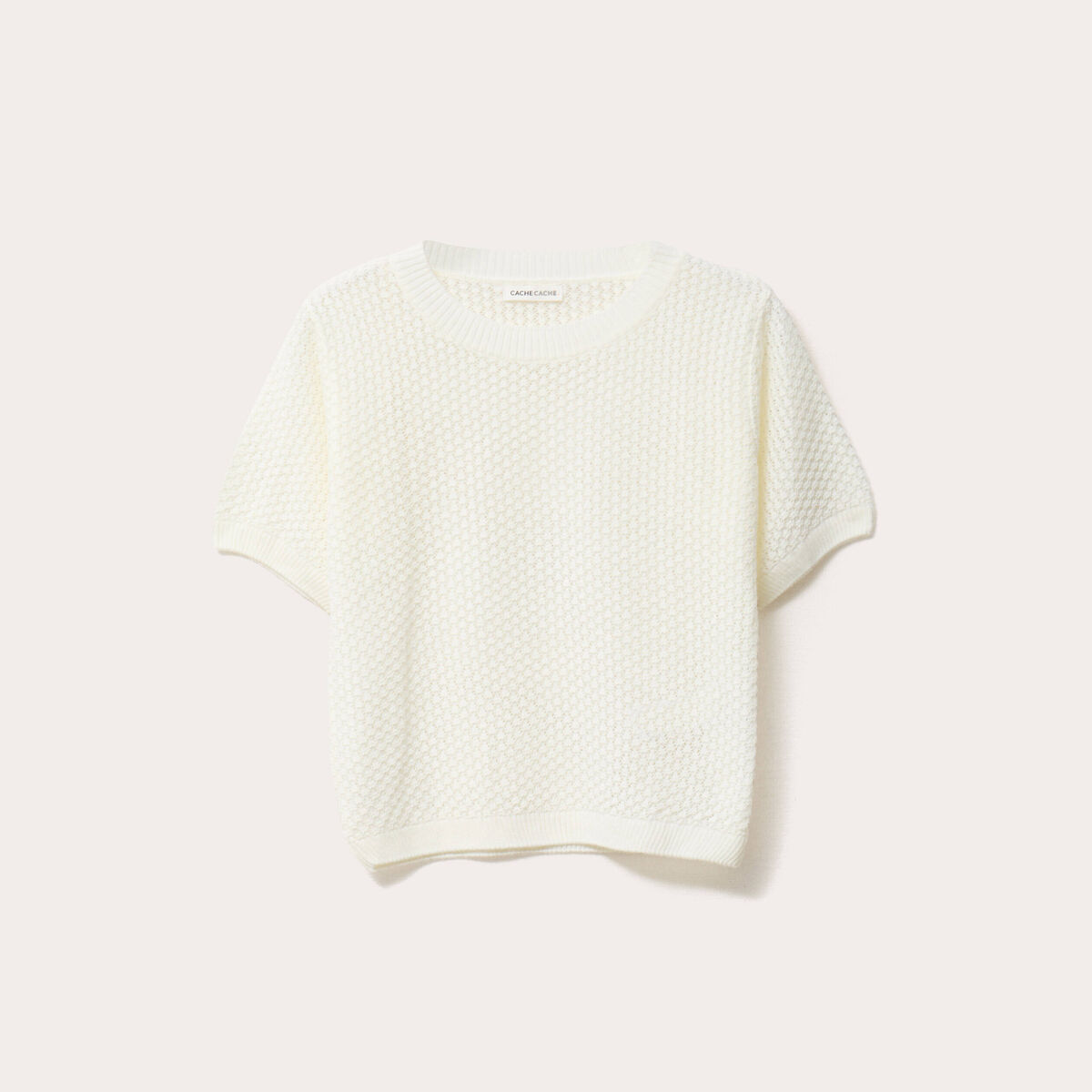 Pull manches courtes ajouré blanc femme