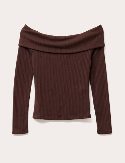 T-shirt manches longues marron fonc&eacute; femme