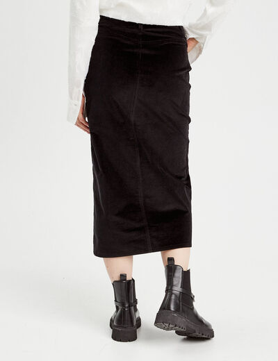 Jupe midi droite velours noir femme