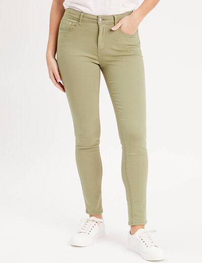 Jeans slim 5 poches vert kaki femme
