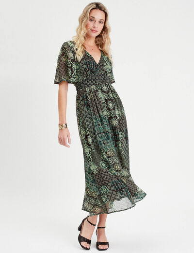 Robe longue évasée noir femme