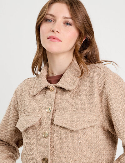 Veste tweed boutonnée sable femme