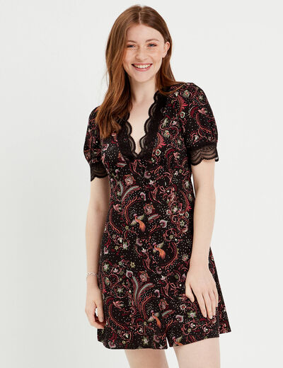 Robe évasée manches courtes noir femme