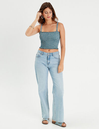 Bandeau smocké cropped bleu femme