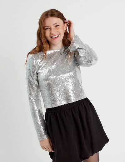 T-shirt avec sequins gris argent femme