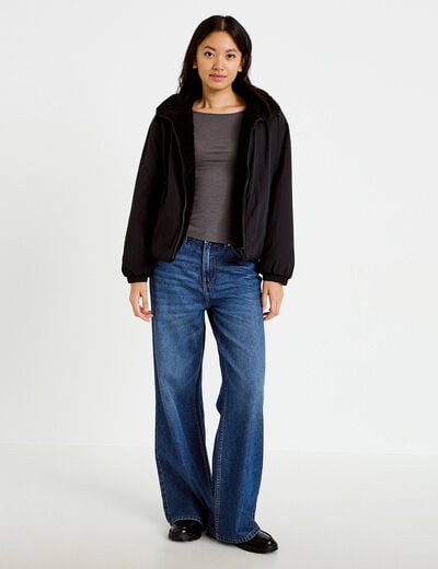 Veste r&eacute;versible effet polaire noir femme