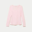 T-shirt thermique col en V plumetis rose clair femme