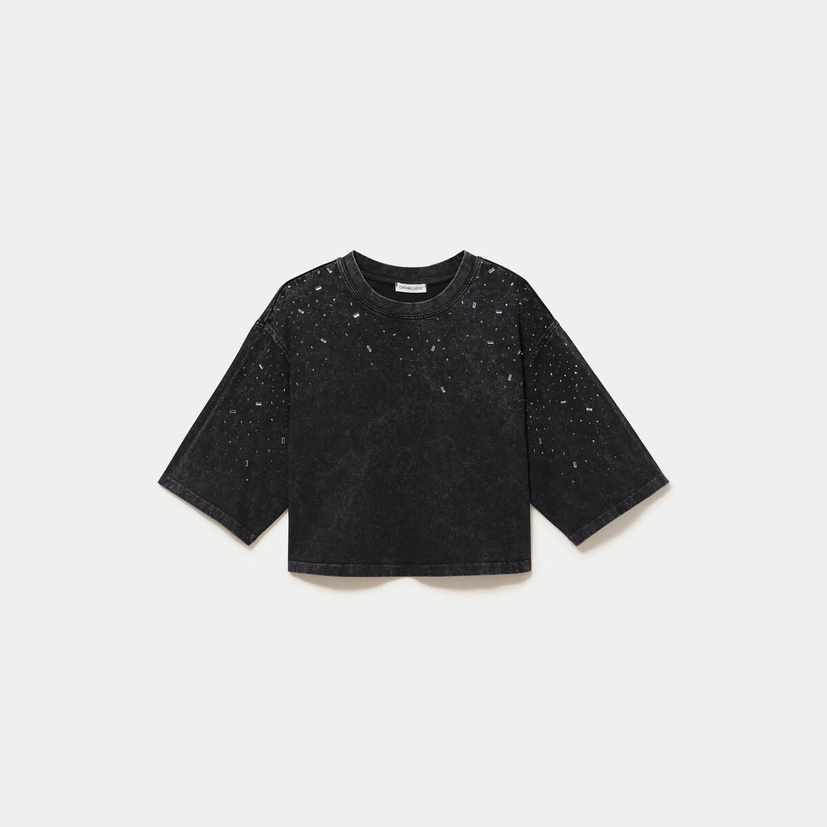 T-shirt oversize court manches longues noir femme