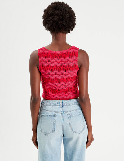 Gilet cropped crochet rose fushia femme