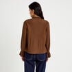 Blouse droite manches longues pliss&eacute;e marron femme