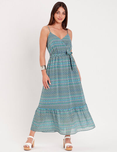 Robe longue évasée bleu femme